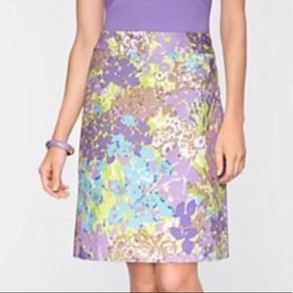 Talbots Retro Print Floral Skirt 6 NWOT lilac, lavender, aquamarine, yel…